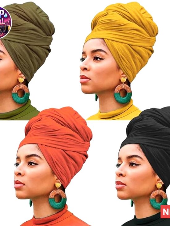 4 Pack Stretch Jersey Head Wrap Knit Turban Hairband Scarf Ultra Soft main image 5